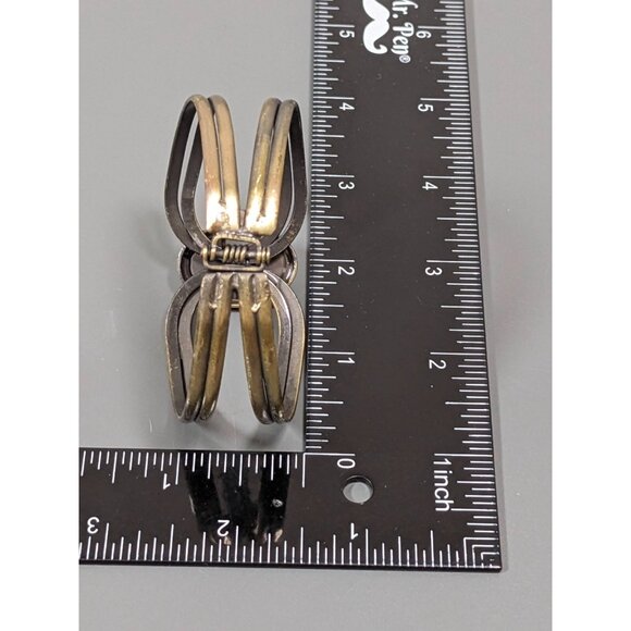 Beachy Coastal Bronze Tone Brown Cats Eye Oval Glass Cabochon Hinge Bracelet 7" - Picture 7 of 8